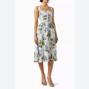 Reformation tagliatelle linen Floral Midi Dress riviera size 2